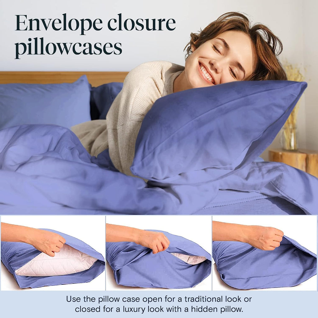 LuxClub 6 PC California King Size Sheet Set Bamboo Sheets Deep Pockets 18" Eco Friendly Wrinkle Free Cooling Sheets Machine Washable Hotel Bedding Silky Soft - Violet Blue California King