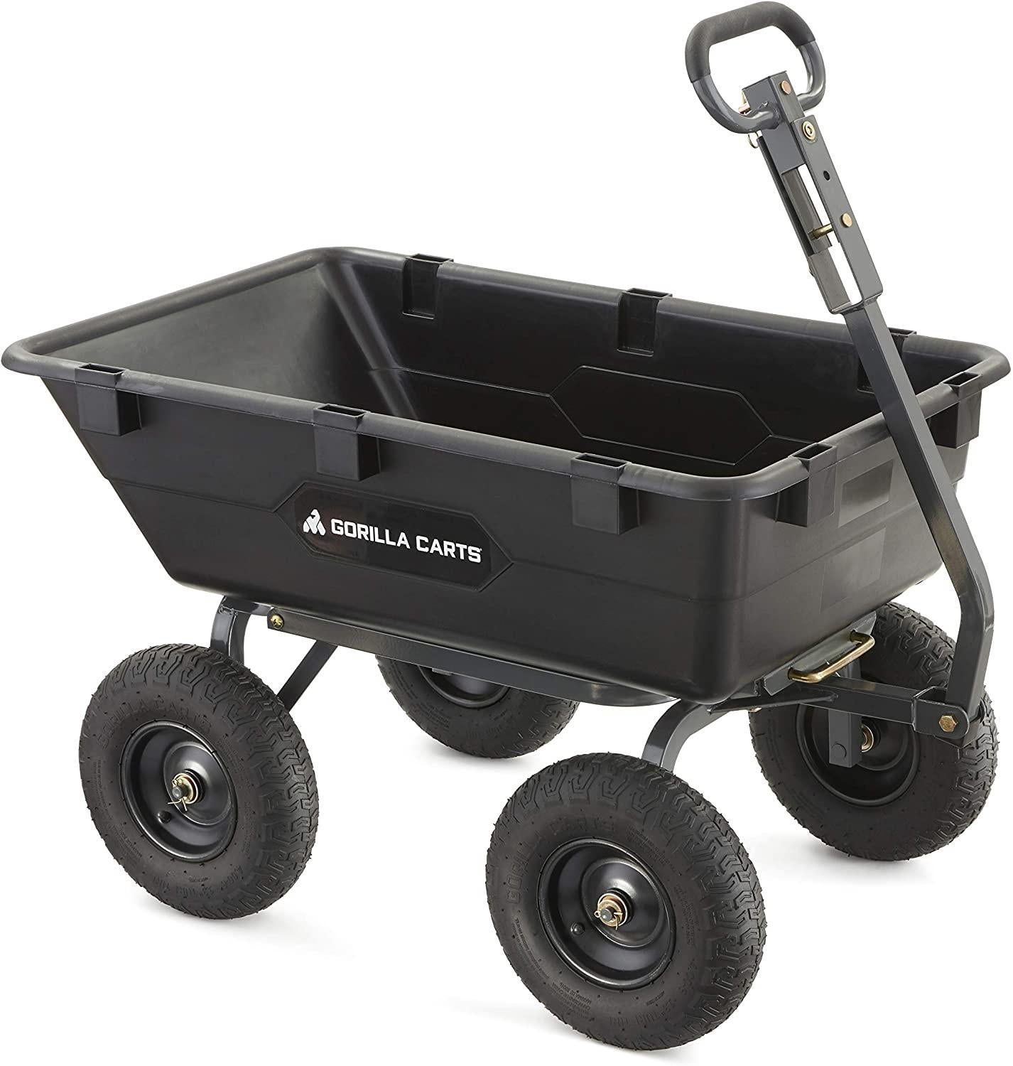 Gorilla Carts Heavy-Duty Poly Yard Dump Cart | 2-in-1 Convertible Handle, 1200 lbs Capacity | GOR6PS Model & Bond Manufacturing LH015 Mini D-Handle Round Point Shovel, 1-Pack, Red