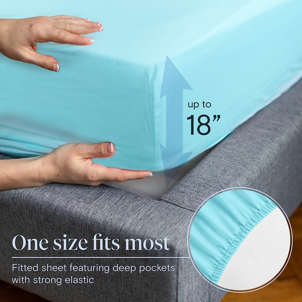 LuxClub 6 PC Full Size Sheet Set Bamboo Sheets Deep Pockets 18" Eco Friendly Wrinkle Free Cooling Sheets Machine Washable Hotel Bedding Silky Soft - Aqua Full