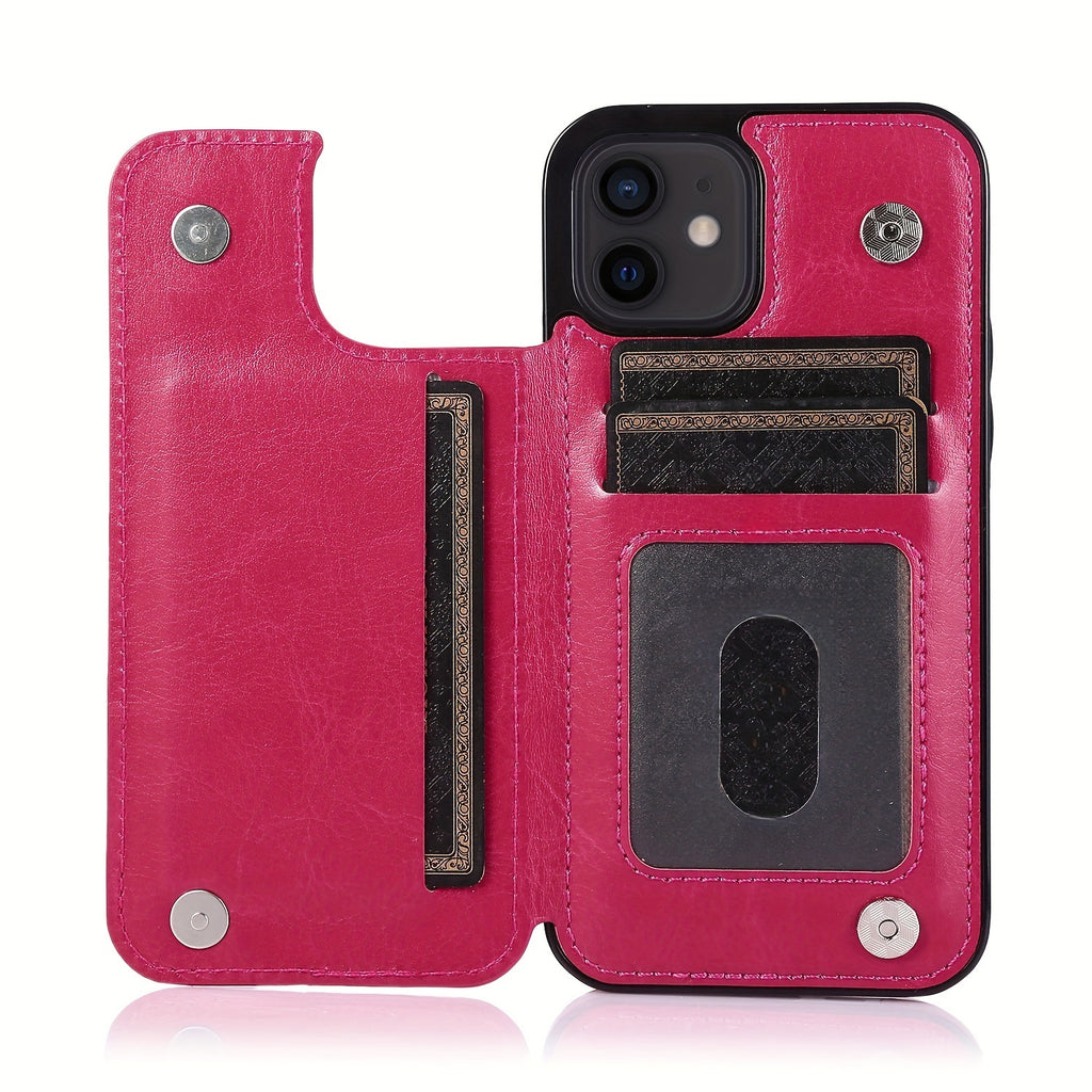 For  15/ 14/ 13/ 12/ 11 Pro Max/ Mini/ XR/ XS Max/ SE 2022/2020/ 7/ 8 Plus Wallet Case With Card Holder, PU Faux Leather Kickstand Card Slots Case, Double Magnetic Clasp And Durable Shockproof Cover