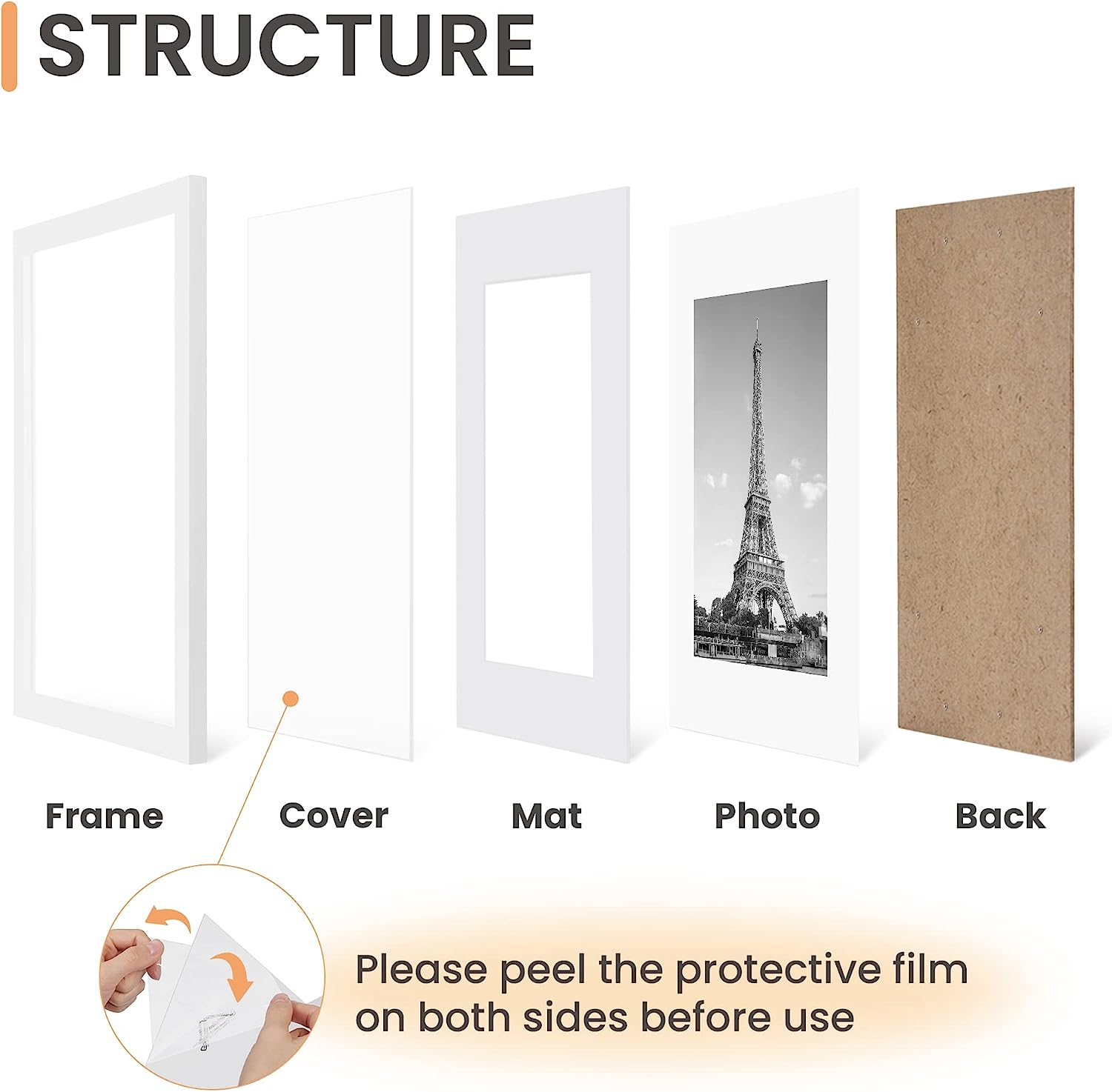 upsimples 16x20 Picture Frame Set of 5, Display Pictures 11x14 with Mat or 16x20 Without Mat,Wall Gallery Poster Frames,White