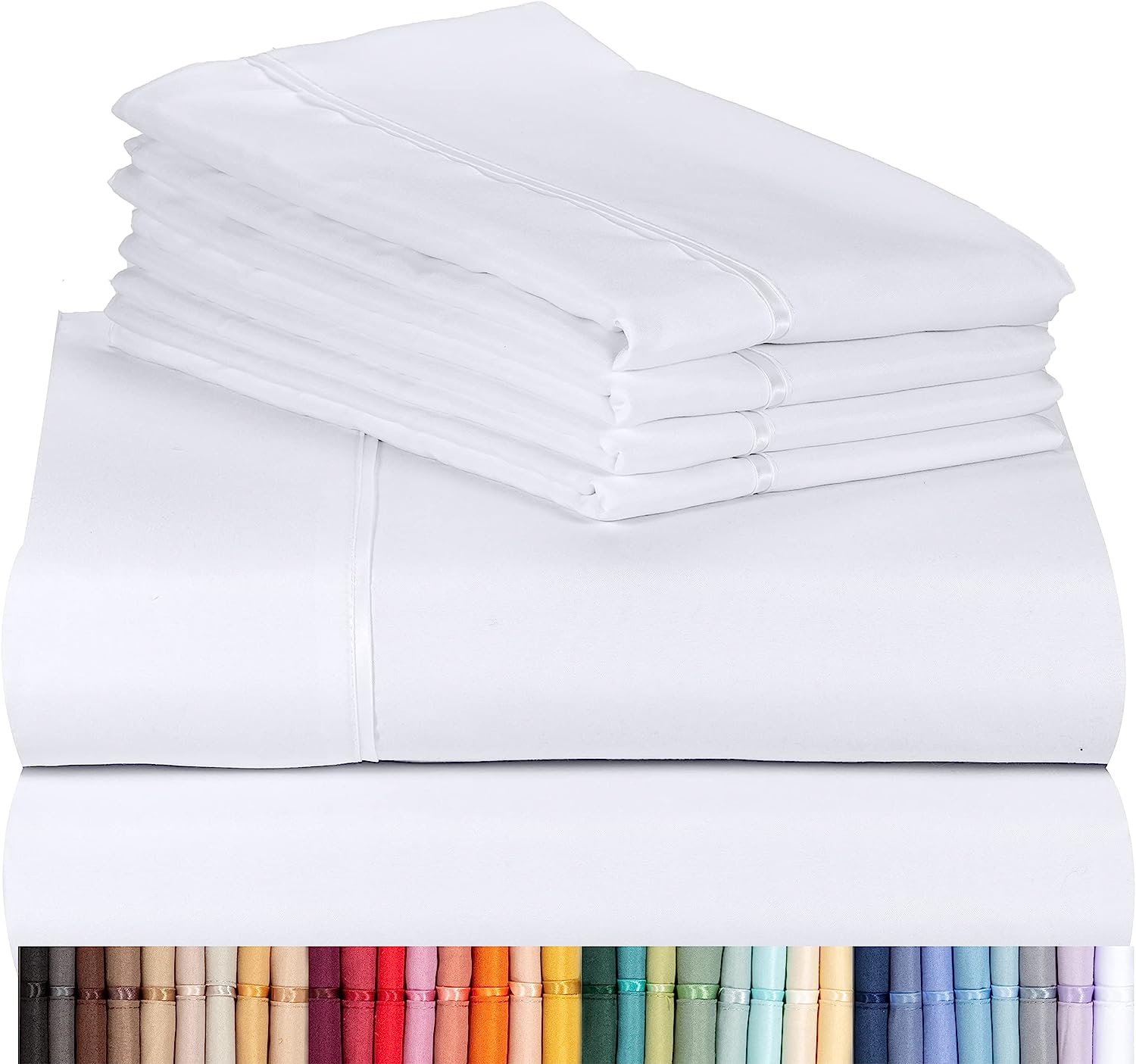 LuxClub 6 PC Queen Sheet Set Bamboo Sheets Deep Pockets 18" Eco Friendly Wrinkle Free Cooling Sheets Machine Washable Hotel Bedding Silky Soft - White Queen