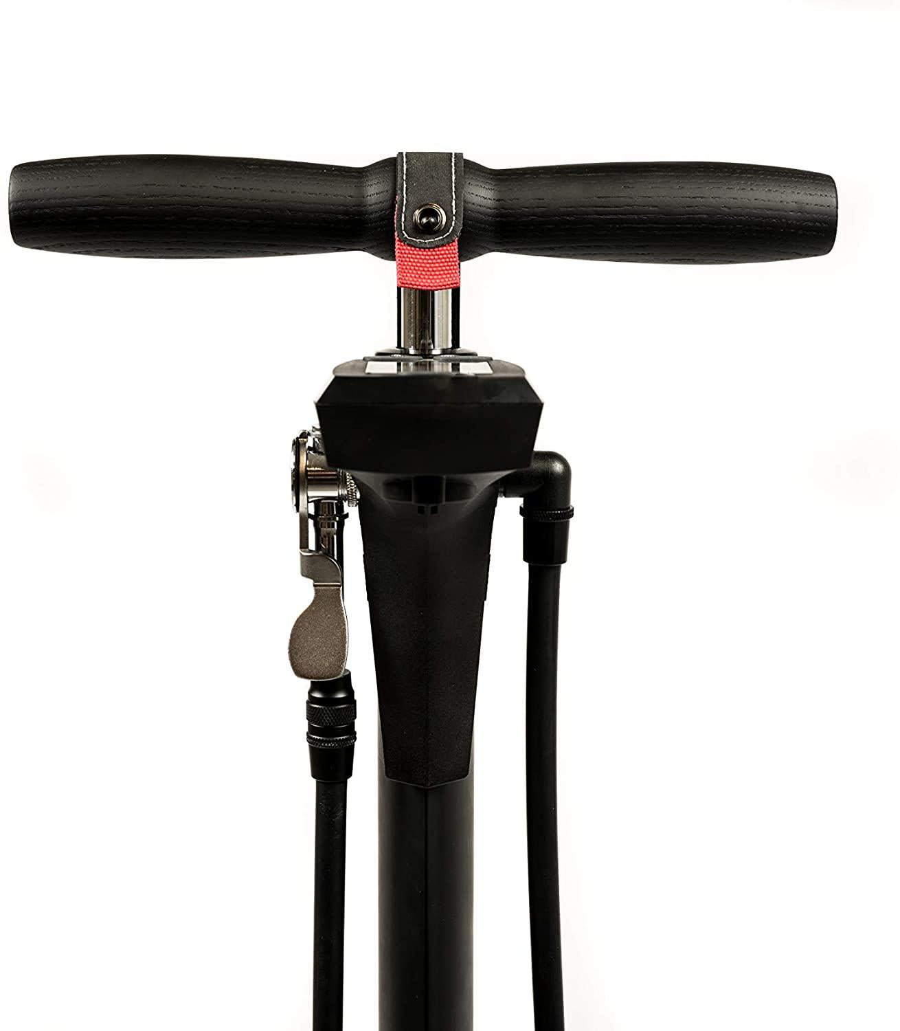 SuperPista Digital Floor Pump with Back lit Digital Gauge + Extra Long Hose + Award Winning HIRO Metal Locking Chuck for Presta and Schrader Valve