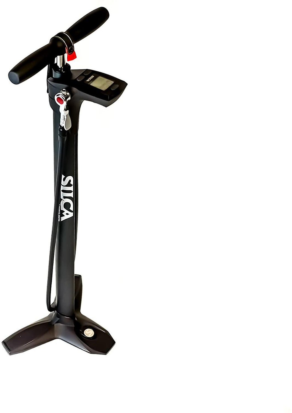 SuperPista Digital Floor Pump with Back lit Digital Gauge + Extra Long Hose + Award Winning HIRO Metal Locking Chuck for Presta and Schrader Valve
