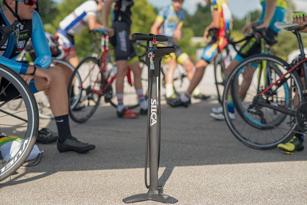 SuperPista Digital Floor Pump with Back lit Digital Gauge + Extra Long Hose + Award Winning HIRO Metal Locking Chuck for Presta and Schrader Valve