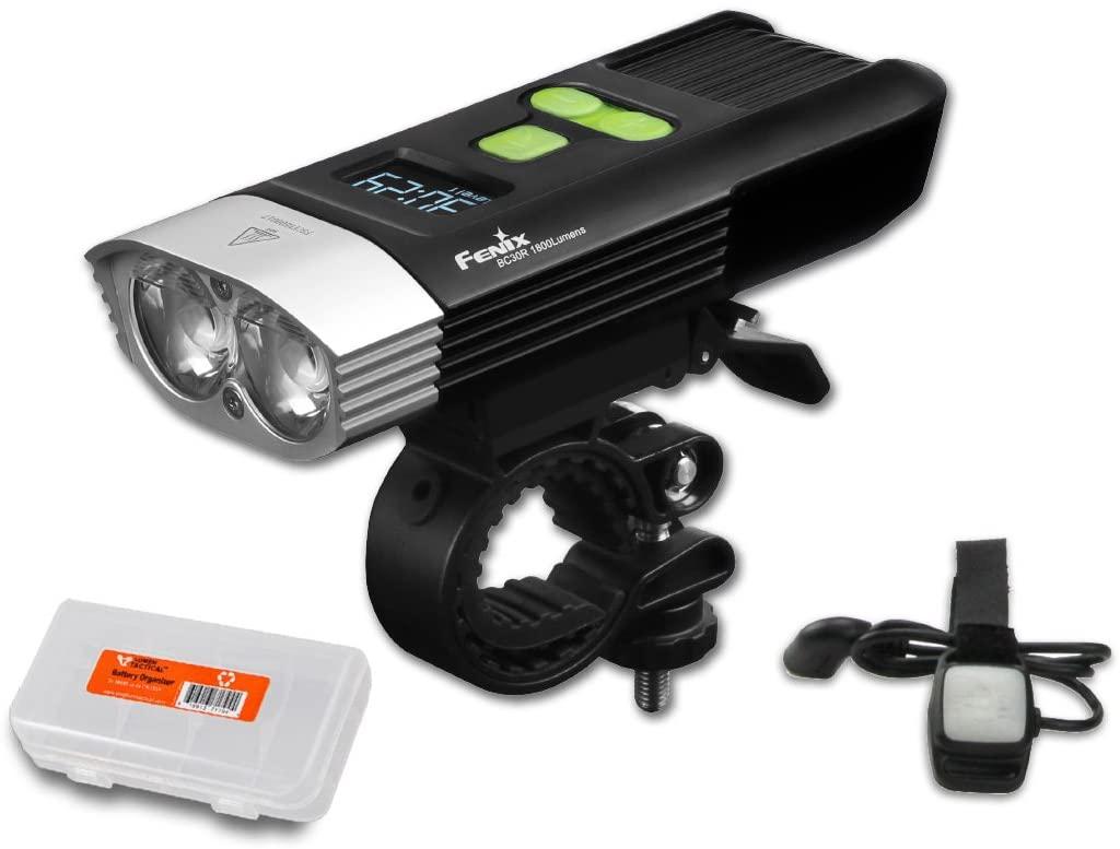 Fenix BC30R 1800 Lumen Rechargeable Bike Light with Digital Display & Quick Release Mount Plus Lumen Tactical Cable Organizer