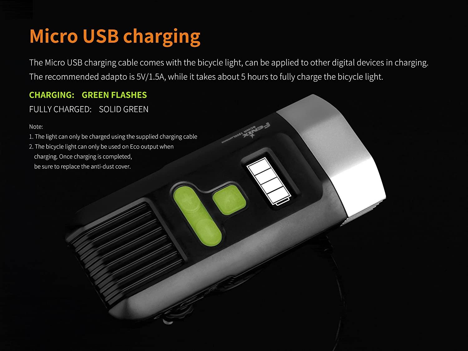 Fenix BC30R 1800 Lumen Rechargeable Bike Light with Digital Display & Quick Release Mount Plus Lumen Tactical Cable Organizer