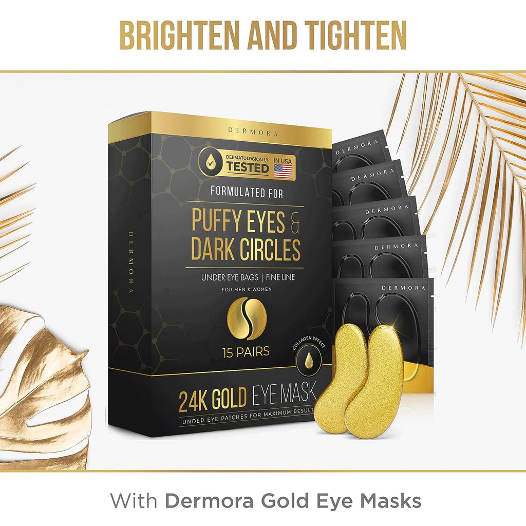 DERMORA Skin Treatment Mask 24K Gold Eye Mask - 100 Pairs Eye Gels - Rejuvenating Treatment for Revitalizing,Dark Cirlce,Puffiness,Refresh,Travel,Wrinkles (100 Pairs)