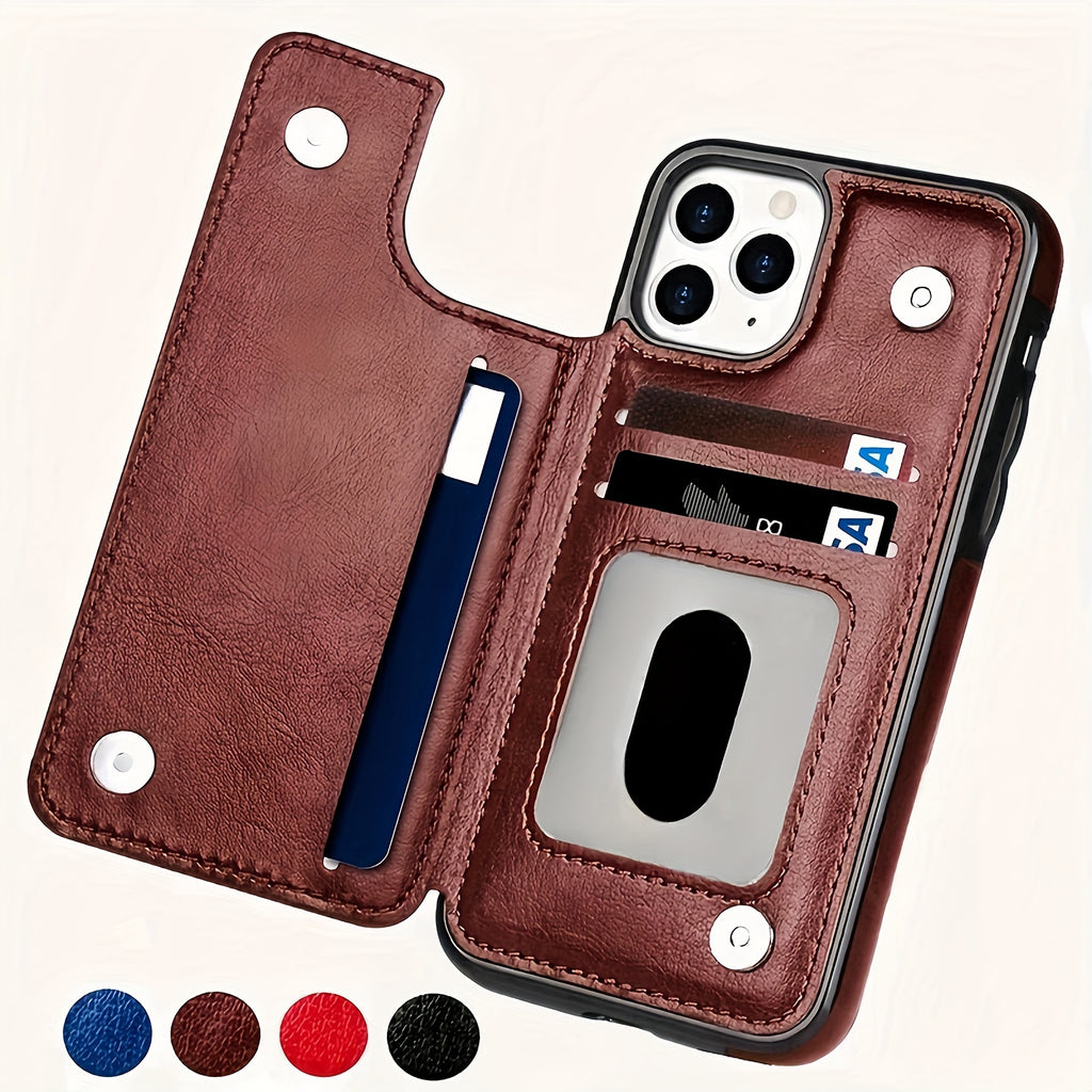 For  15/ 14/ 13/ 12/ 11 Pro Max/ Mini/ XR/ XS Max/ SE 2022/2020/ 7/ 8 Plus Wallet Case With Card Holder, PU Faux Leather Kickstand Card Slots Case, Double Magnetic Clasp And Durable Shockproof Cover