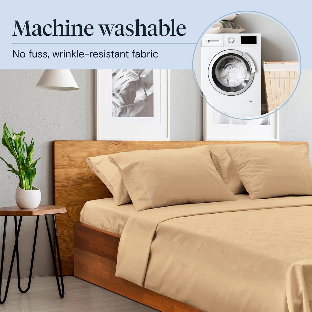LuxClub 6 PC Queen Sheet Set Bamboo Sheets Deep Pockets 18" Eco Friendly Wrinkle Free Cooling Sheets Machine Washable Hotel Bedding Silky Soft - Mocha Queen