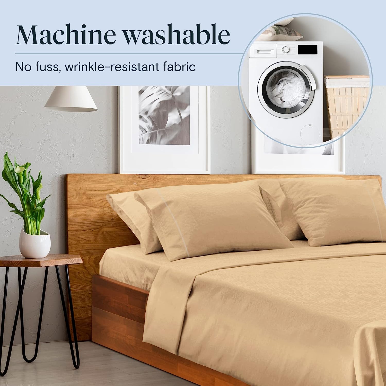 LuxClub 7 PC Split King Sheet Set Bamboo Sheets Deep Pockets 18" Eco Friendly Wrinkle Free Cooling Sheets Machine Washable Hotel Bedding Silky Soft - Mocha Split King