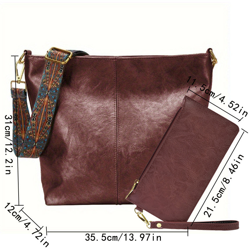 Geometric Strap Hobo Bag, LarCapacity Crossbody Bag, Women's Retro Style Shoulder Bag