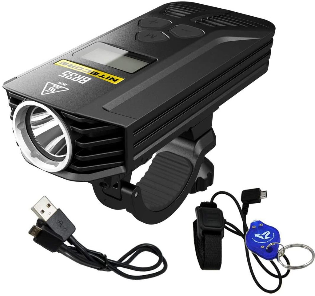 Nitecore BR35 1800 Lumen Dual Beam OLED Display Rechargeable Bicycle Headlight with Remote Control, Quick-Release Mount and LumenTac Keychain Light