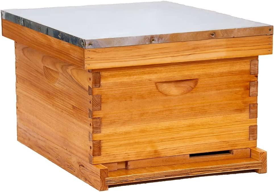 Honey Lake 10-Frame Bee Hives and Supplies Starter Kit, Beeswax Coated Beehive Starter Kit Including Beekeeping Supplies Tools Set with Bee Hat Veil