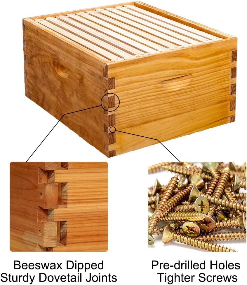 Honey Lake 10-Frame Bee Hives and Supplies Starter Kit, Beeswax Coated Beehive Starter Kit Including Beekeeping Supplies Tools Set with Bee Hat Veil