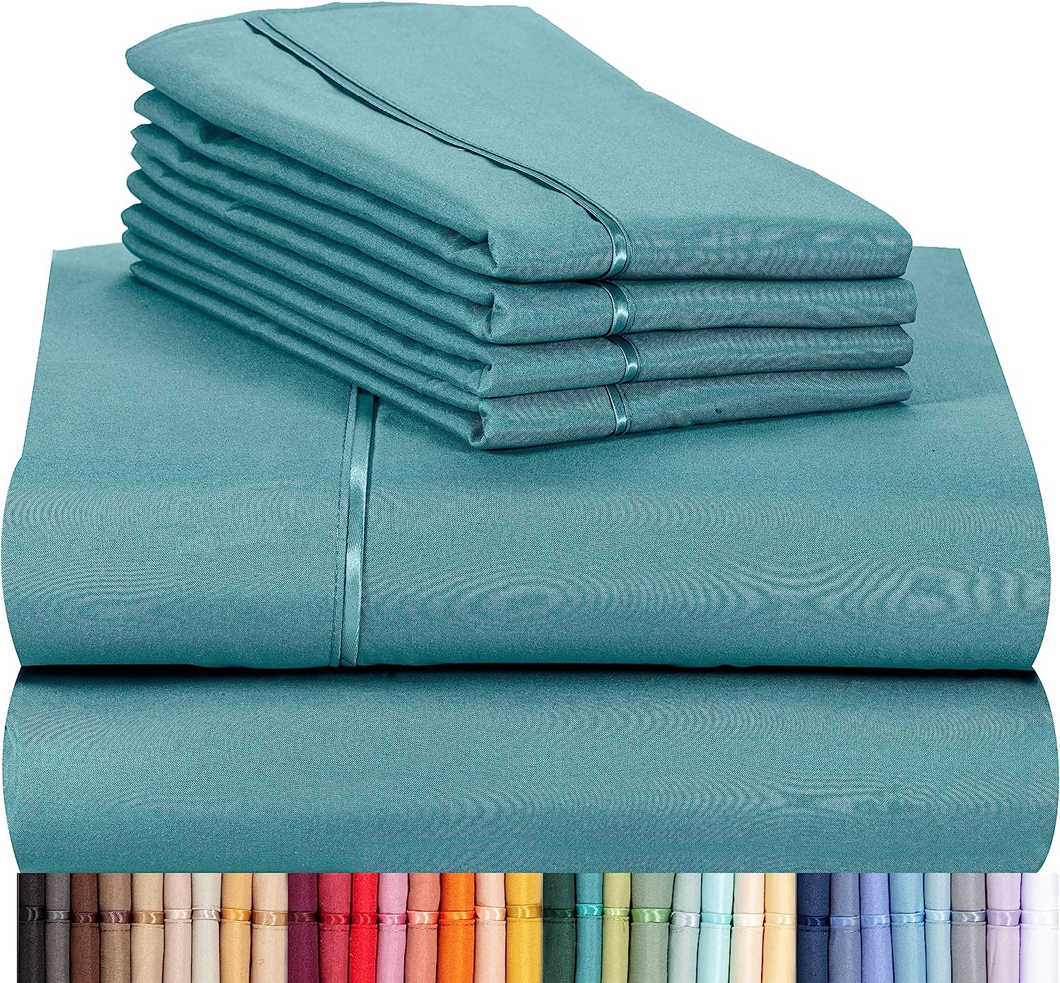 LuxClub Twin XL Sheets Set - Soft Twin Bed Sheets for Boys and Girls, 4 PC Deep Pockets 18" Eco Friendly Wrinkle Free Kids Fitted Sheets Machine Washable Hotel Bedding Silky Soft - Teal Twin XL
