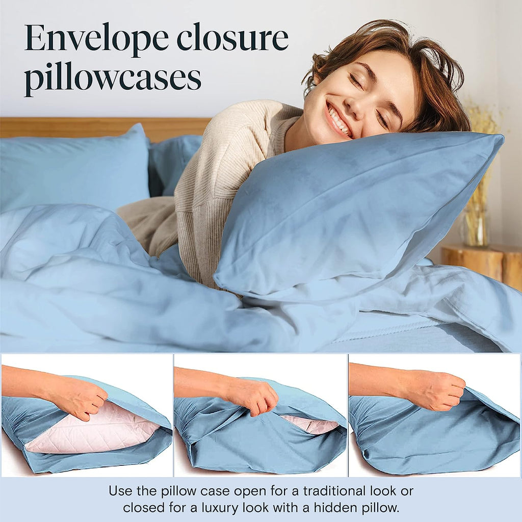 LuxClub 6 PC Queen Sheet Set Bamboo Sheets Deep Pockets 18" Eco Friendly Wrinkle Free Cooling Sheets Machine Washable Hotel Bedding Silky Soft - Sky Queen