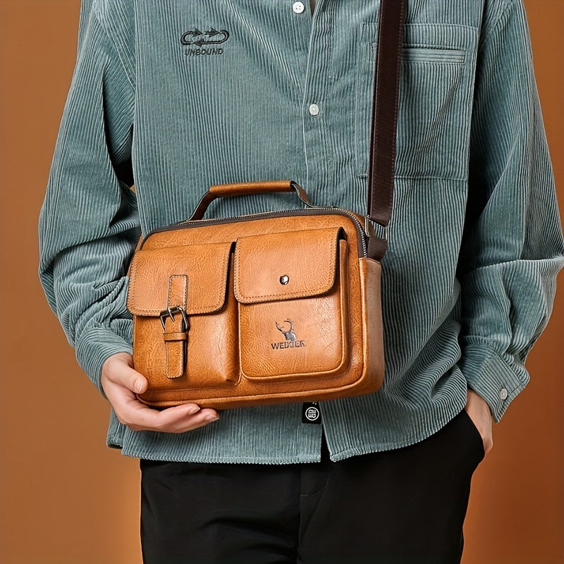 【WEIXIER】 Men's PU Material Crossbody Bag Men's Business Crossbody Bag Portable Shoulder Bag Casual Bag Men's Bag Gift For Father /Anniversary