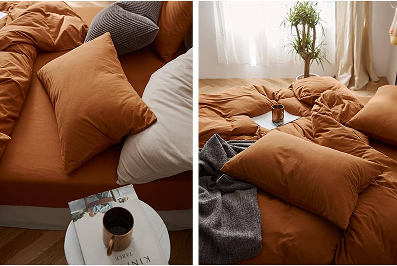 Omelas Caramel Pumpkin Duvet Cover Queen Size Burnt Orange Rust Modern Minimalist Style Solid Color Bedding Sets 3 Pieces Soft Microfiber Comforter Covers with Zipper Closure for Women Men