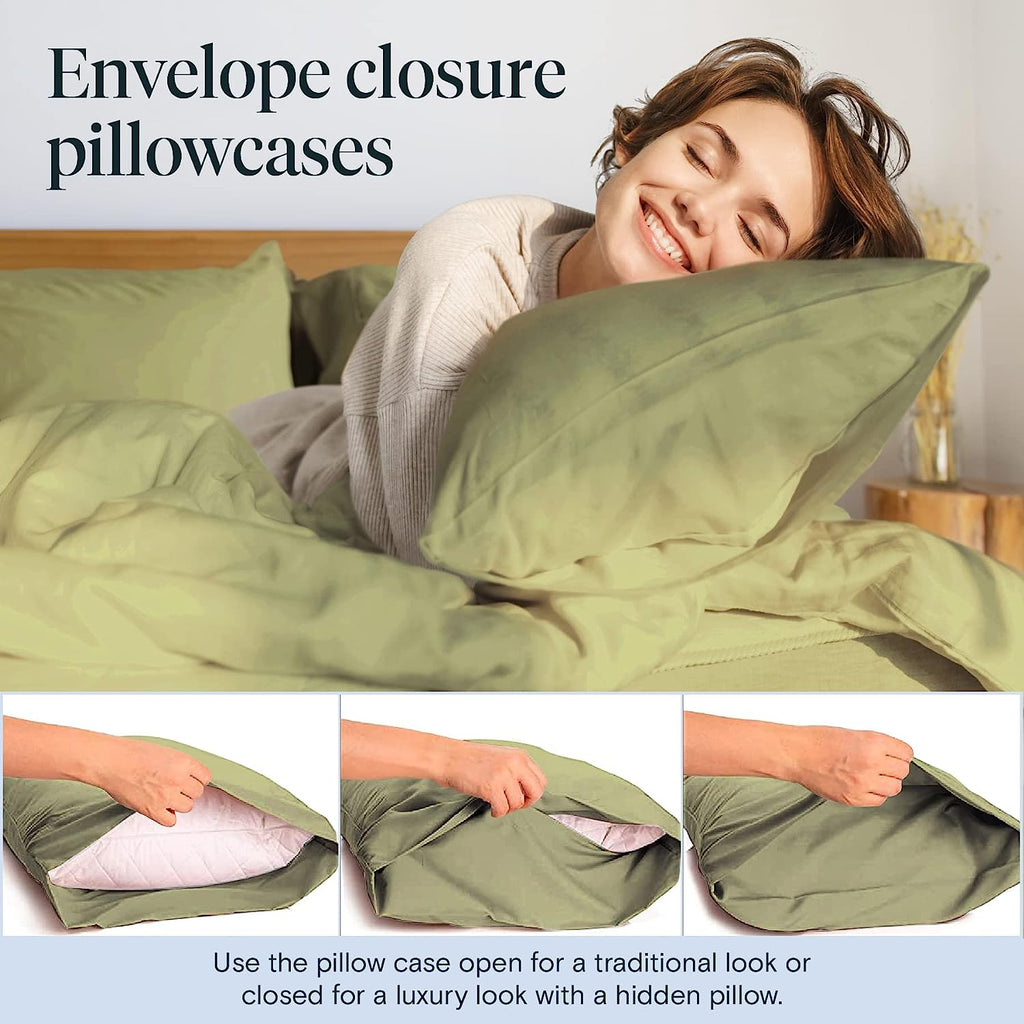 LuxClub 7 PC Split King Sheet Set Bamboo Sheets Deep Pockets 18" Eco Friendly Wrinkle Free Cooling Sheets Machine Washable Hotel Bedding Silky Soft - Olive Split King