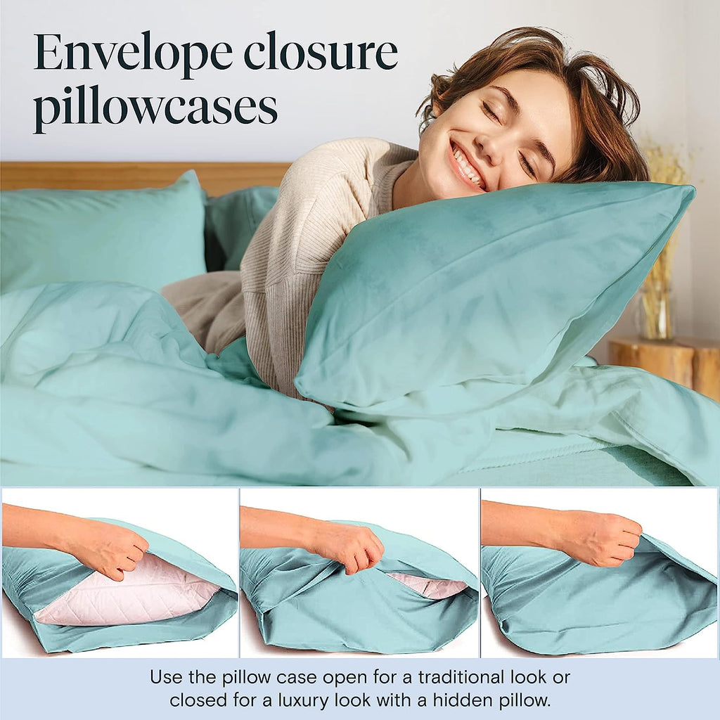 LuxClub 6 PC California King Size Sheet Set Bamboo Sheets Deep Pockets 18" Eco Friendly Wrinkle Free Cooling Sheets Machine Washable Hotel Bedding Silky Soft - Light Teal California King