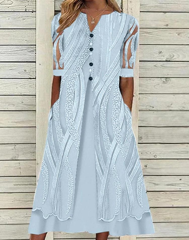 V-neck Printed Loose Short Sleeve Maxi Dress