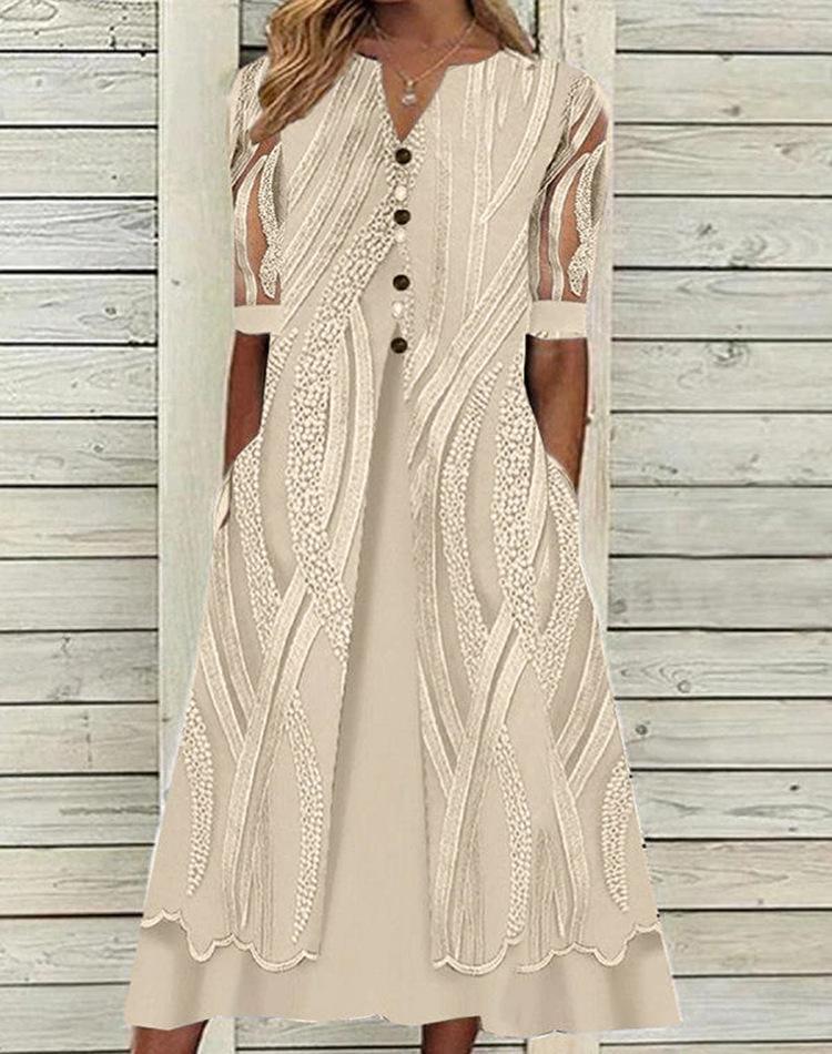 V-neck Printed Loose Short Sleeve Maxi Dress