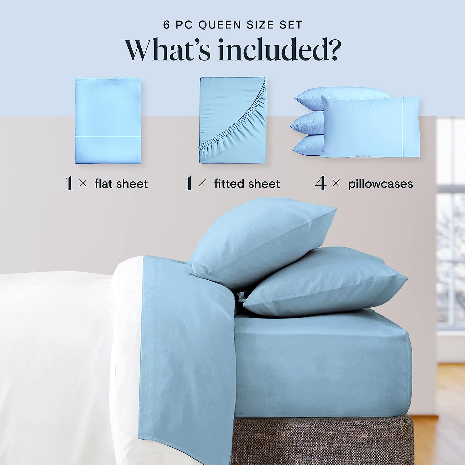 LuxClub 6 PC Full Size Sheet Set Bamboo Sheets Deep Pockets 18" Eco Friendly Wrinkle Free Cooling Sheets Machine Washable Hotel Bedding Silky Soft - Sky Full