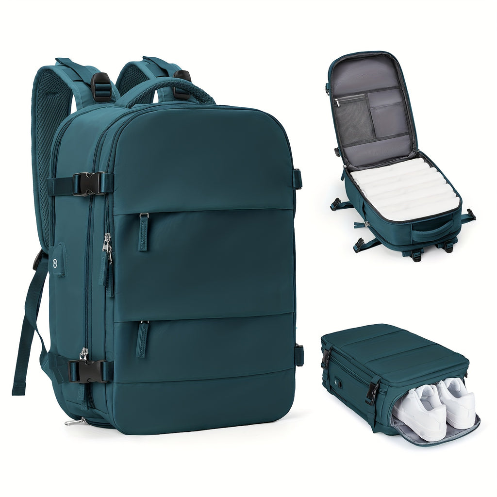 LarTravel Backpack, Carry On Backpack, HiBackpack, Waterproof Outdoor Sports Rucksack, Casual Daypack, School Bag, Fit 14 Inch Laptop With USB Charging Port &amp; Shoes Compartment