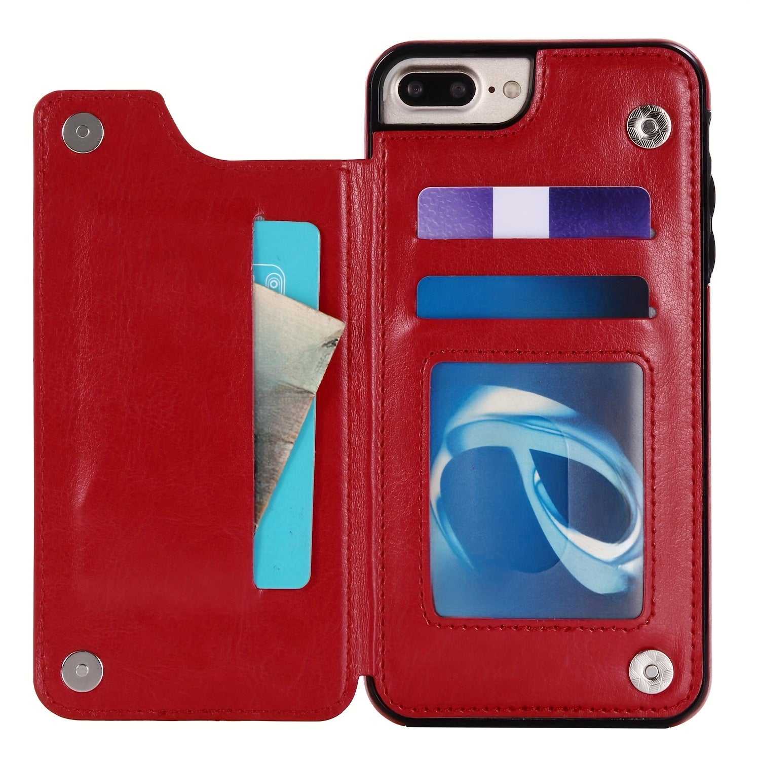 For  15/ 14/ 13/ 12/ 11 Pro Max/ Mini/ XR/ XS Max/ SE 2022/2020/ 7/ 8 Plus Wallet Case With Card Holder, PU Faux Leather Kickstand Card Slots Case, Double Magnetic Clasp And Durable Shockproof Cover