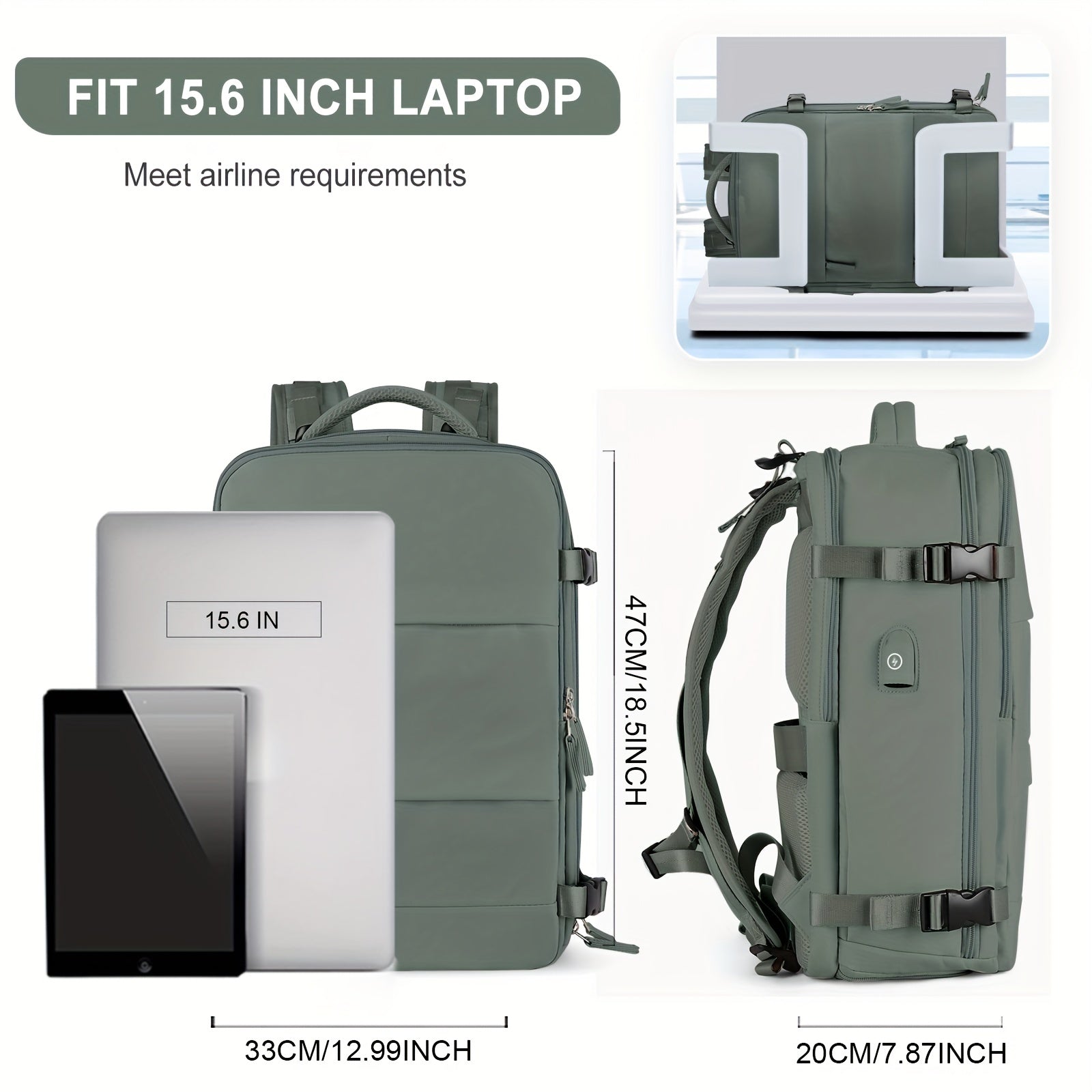 LarTravel Backpack, Carry On Backpack, HiBackpack, Waterproof Outdoor Sports Rucksack, Casual Daypack, School Bag, Fit 14 Inch Laptop With USB Charging Port &amp; Shoes Compartment