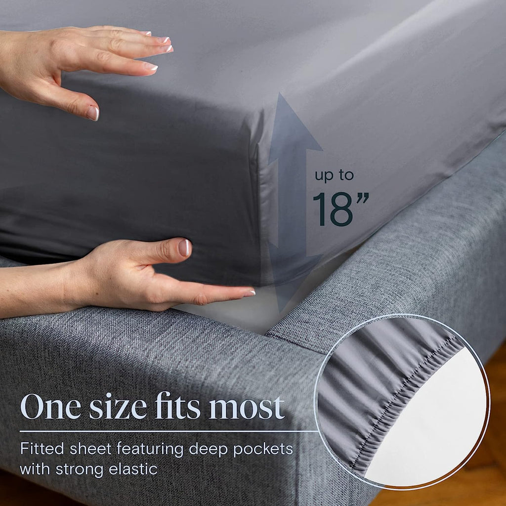 LuxClub 6 PC Full Size Sheet Set Bamboo Sheets Deep Pockets 18" Eco Friendly Wrinkle Free Cooling Sheets Machine Washable Hotel Bedding Silky Soft - Silver Full