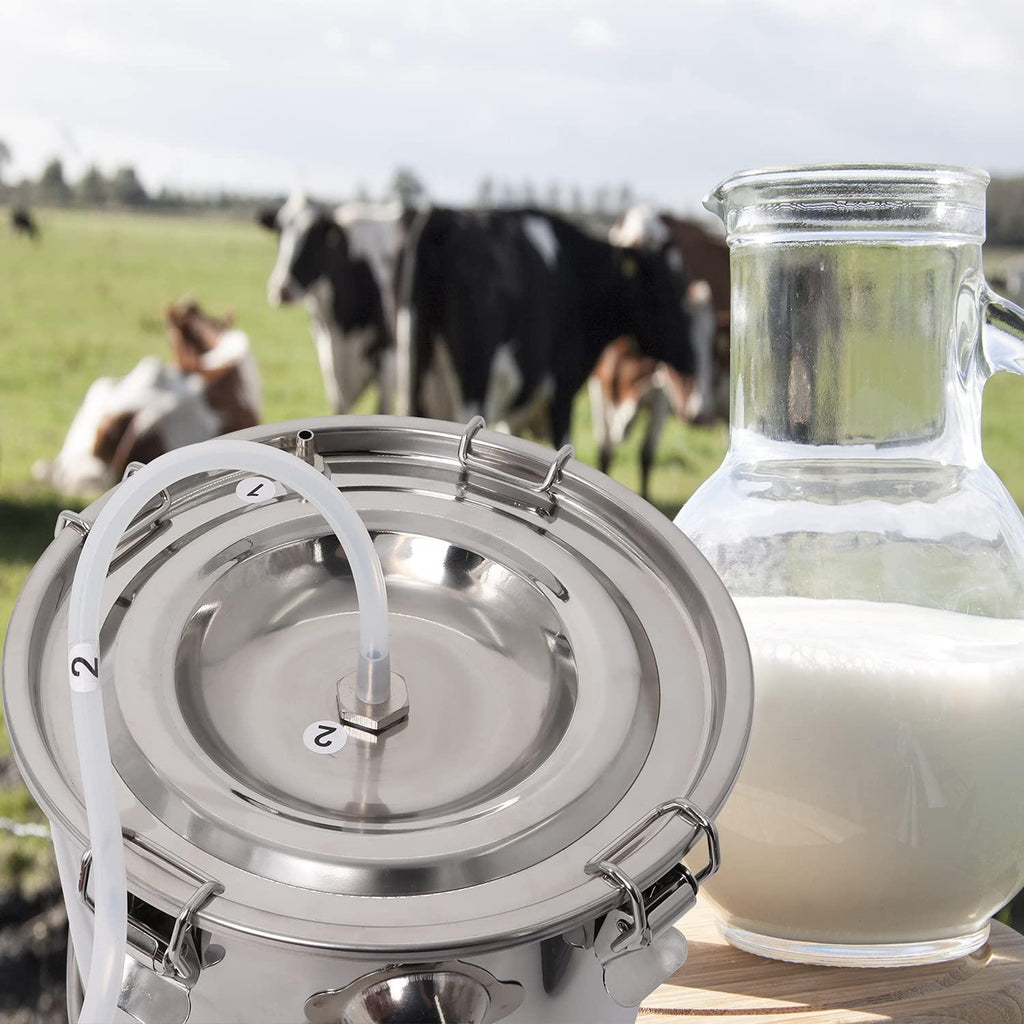Electric Cow Goat MilMachine, Portable Pulsation MilMachine Single Bucket Piston Vacuum Pump 5L