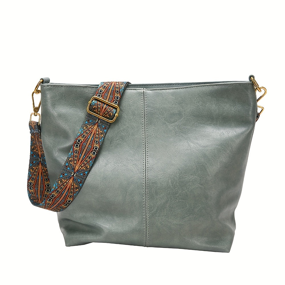 Geometric Strap Hobo Bag, LarCapacity Crossbody Bag, Women's Retro Style Shoulder Bag