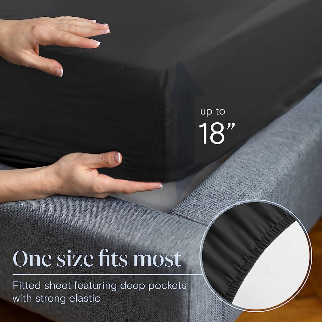 LuxClub Twin XL Sheets Set - Soft Twin Bed Sheets for Boys and Girls, 4 PC Deep Pockets 18" Eco Friendly Wrinkle Free Kids Fitted Sheets Machine Washable Hotel Bedding Silky Soft - Black Twin XL