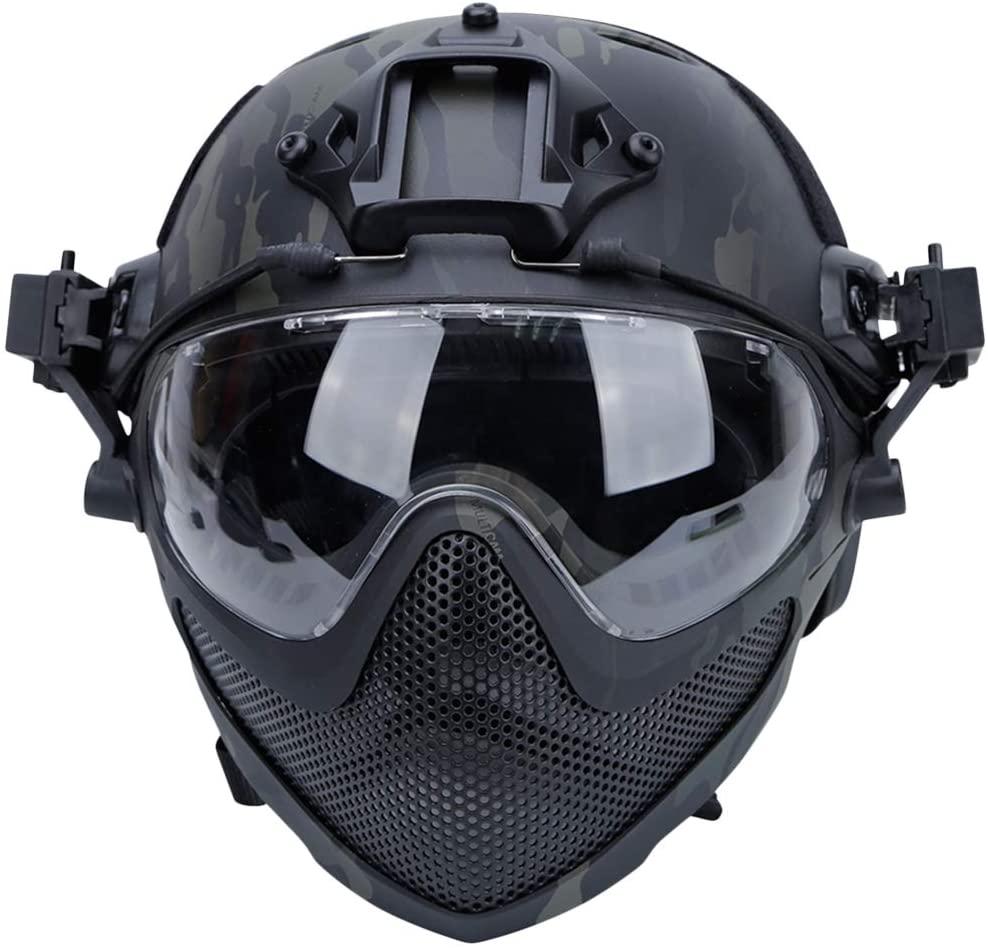Abaodam Safety Steel Mesh Helmet Military Style Helmet Jungle Camouflage Series Safty Helmet Loading and Unloading Integrated Helmet (Black) Bike Part and Accessories