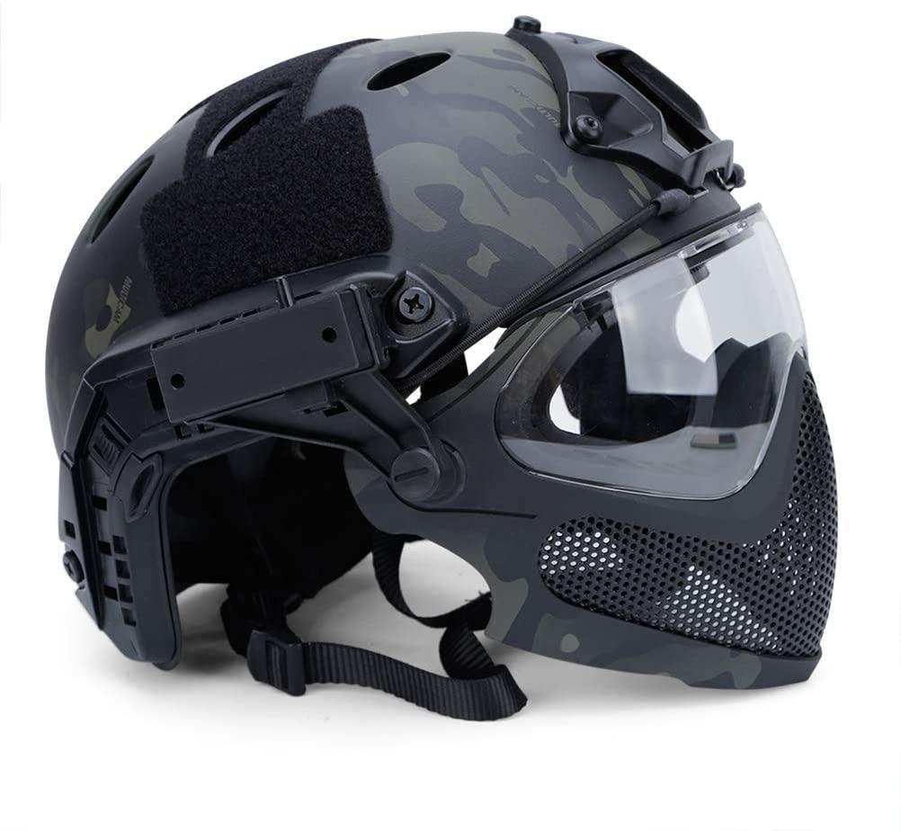Abaodam Safety Steel Mesh Helmet Military Style Helmet Jungle Camouflage Series Safty Helmet Loading and Unloading Integrated Helmet (Black) Bike Part and Accessories