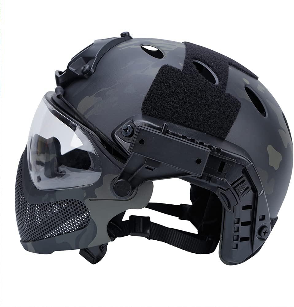 Abaodam Safety Steel Mesh Helmet Military Style Helmet Jungle Camouflage Series Safty Helmet Loading and Unloading Integrated Helmet (Black) Bike Part and Accessories