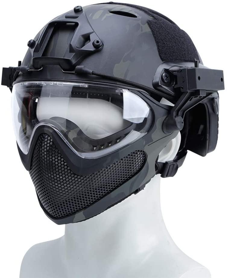 Abaodam Safety Steel Mesh Helmet Military Style Helmet Jungle Camouflage Series Safty Helmet Loading and Unloading Integrated Helmet (Black) Bike Part and Accessories