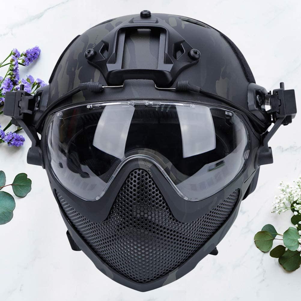 Abaodam Safety Steel Mesh Helmet Military Style Helmet Jungle Camouflage Series Safty Helmet Loading and Unloading Integrated Helmet (Black) Bike Part and Accessories