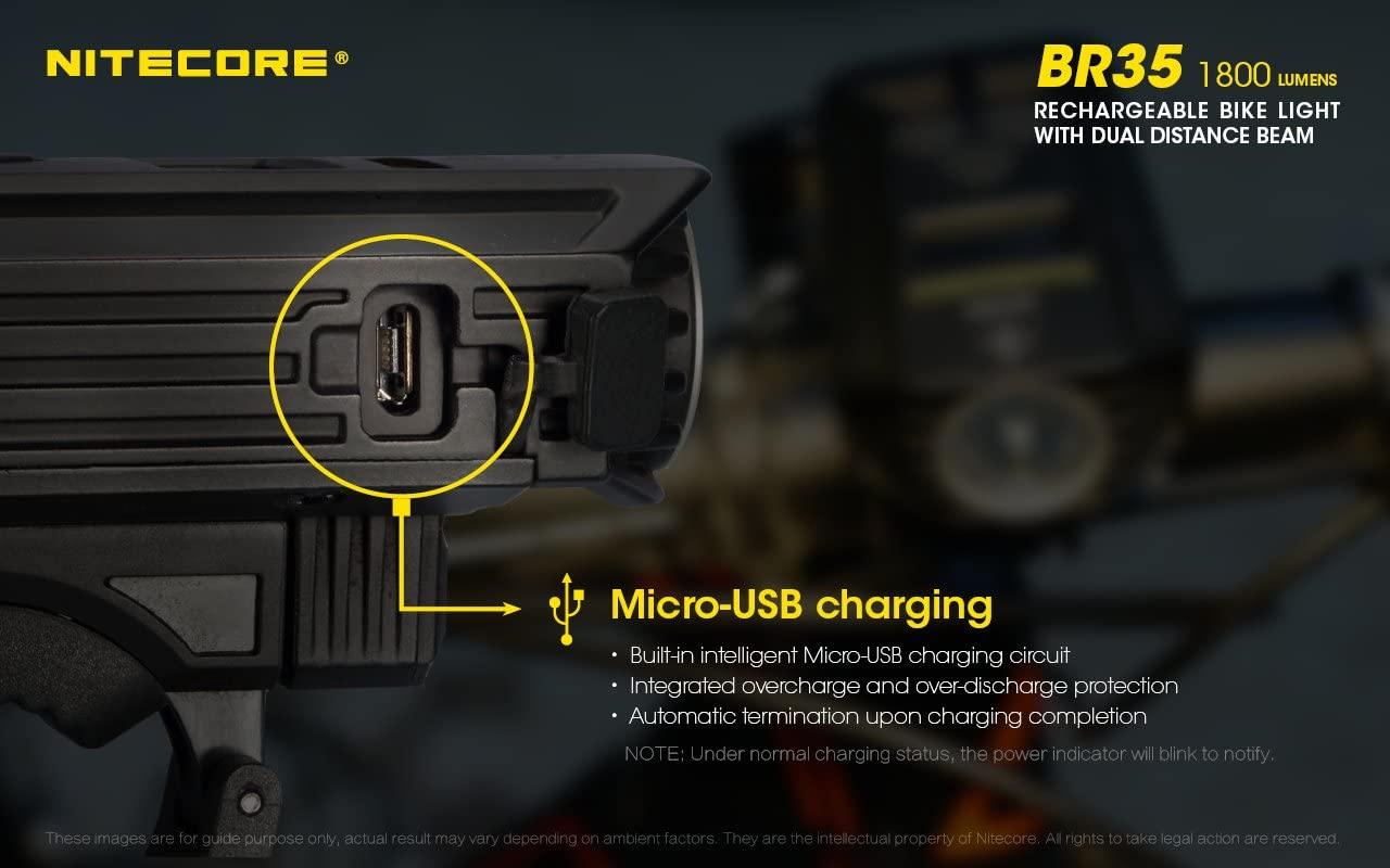 Nitecore BR35 1800 Lumen Dual Beam OLED Display Rechargeable Bicycle Headlight with Remote Control, Quick-Release Mount and LumenTac Keychain Light