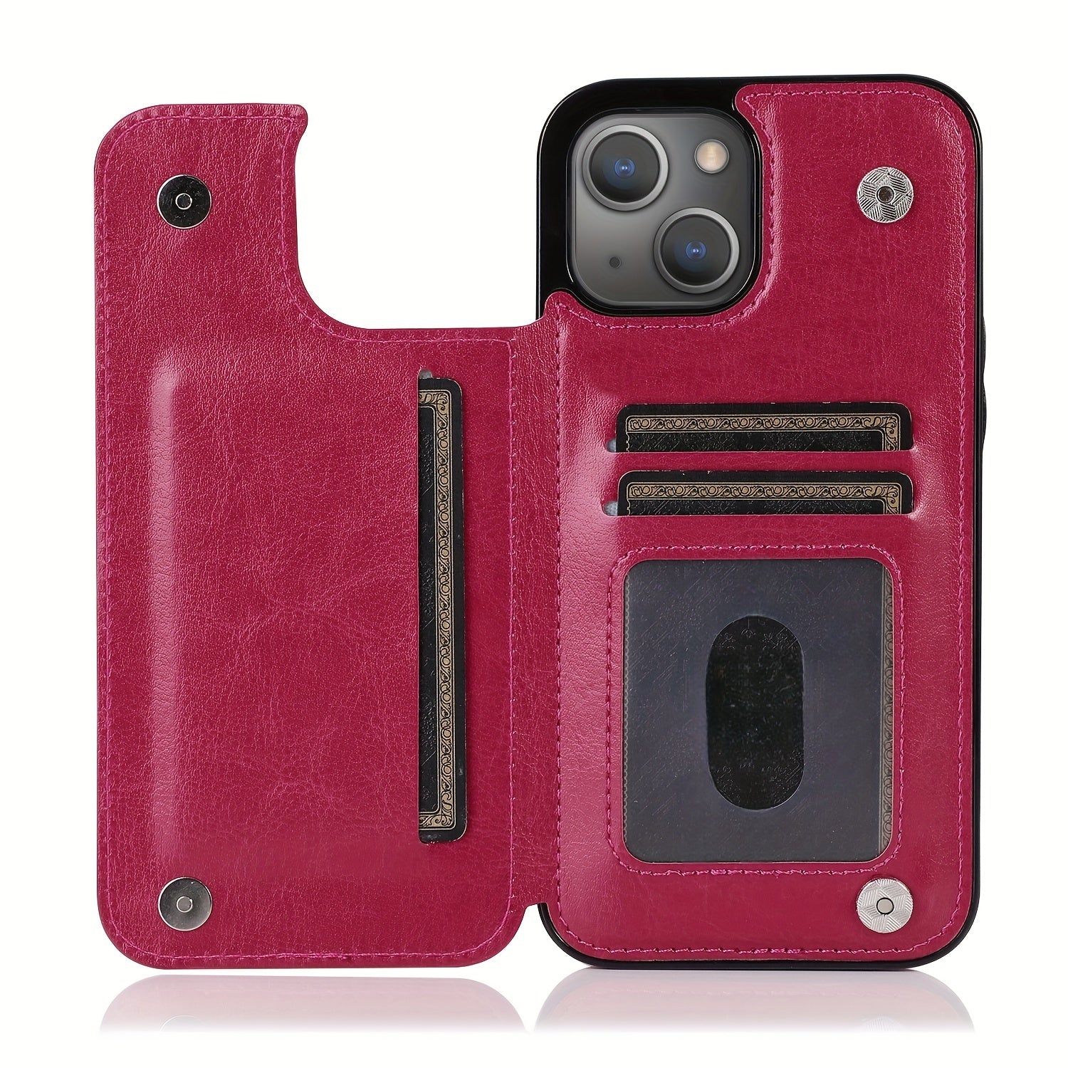 For  15/ 14/ 13/ 12/ 11 Pro Max/ Mini/ XR/ XS Max/ SE 2022/2020/ 7/ 8 Plus Wallet Case With Card Holder, PU Faux Leather Kickstand Card Slots Case, Double Magnetic Clasp And Durable Shockproof Cover