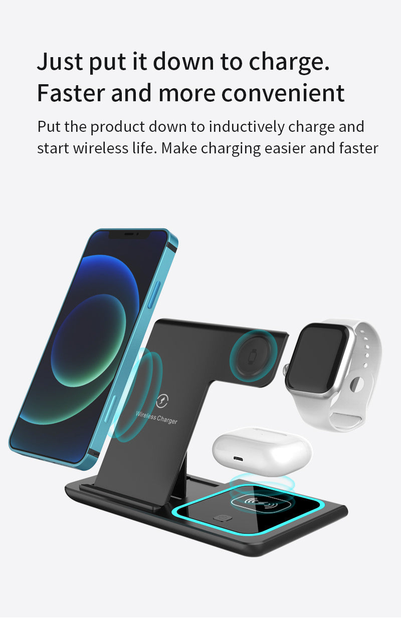 3 In 1 Fast Charging Station, Folding Wireless Charger Stand For  14,13,12,11/Pro/Max/Mini/Plus, X, XR, XS/Max, SE, 8/Plus, For IWatch 1-8, For Airpods 3/2/Pro