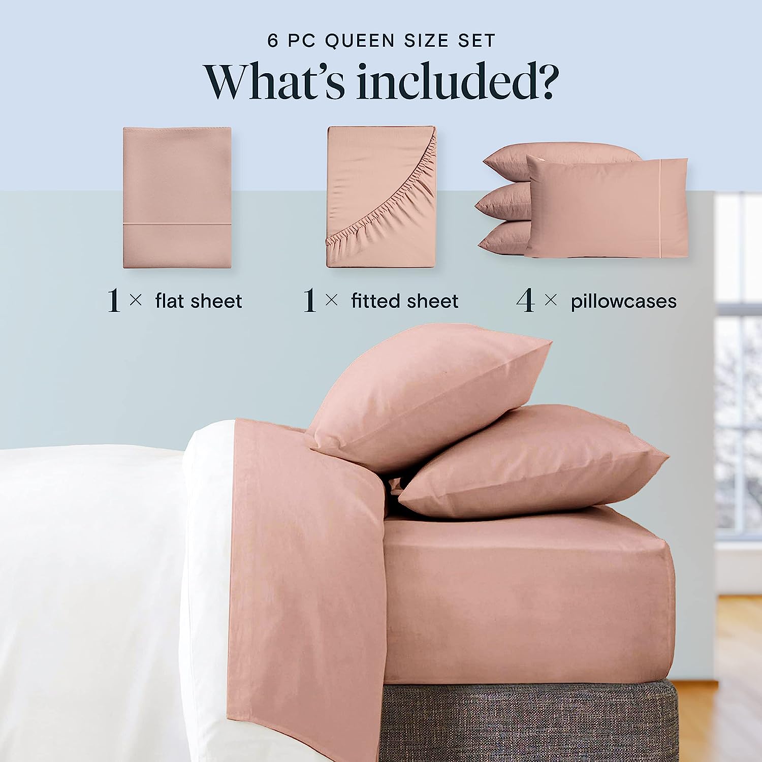 LuxClub 6 PC King Size Sheet Set Bamboo Sheets Deep Pockets 18" Eco Friendly Wrinkle Free Cooling Sheets Machine Washable Hotel Bedding Silky Soft - Pearl Pink King