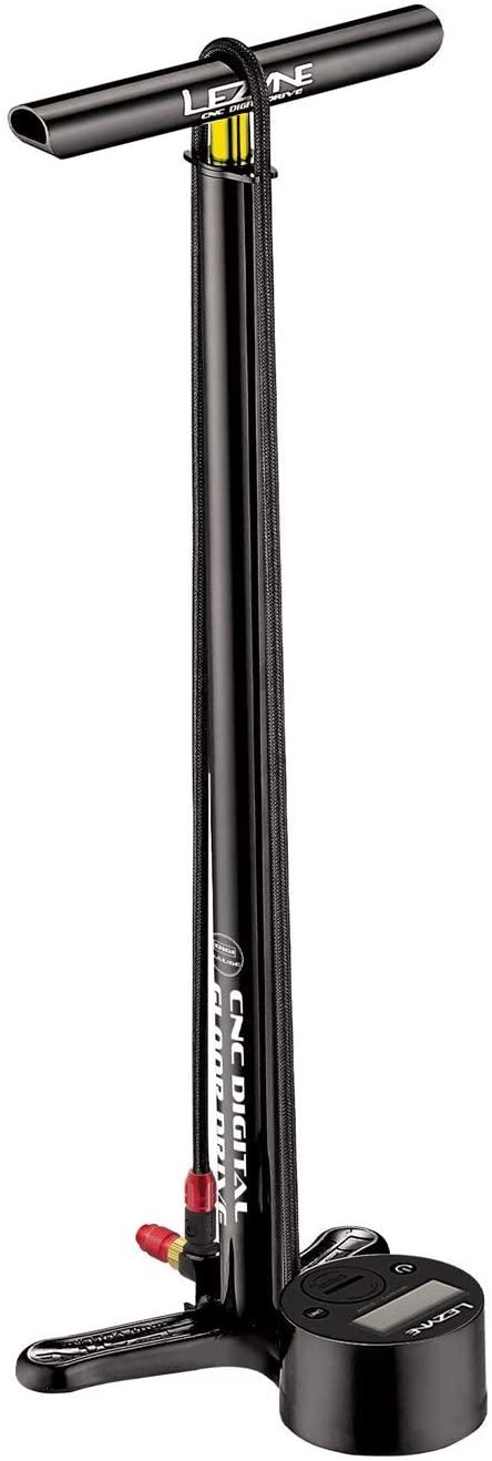 LEZYNE CNC Digital Drive Bicycle Floor Pump, Full CNC Alloy Very Durable, High Pressure 220 PSI, Presta & Schrader Compatible, 3.5" Digital Gauge, High-Performance Bike Pump