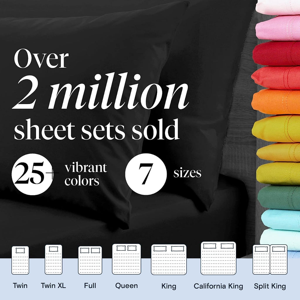 LuxClub 6 PC California King Size Sheet Set Bamboo Sheets Deep Pockets 18" Eco Friendly Wrinkle Free Cooling Sheets Machine Washable Hotel Bedding Silky Soft - Black California King
