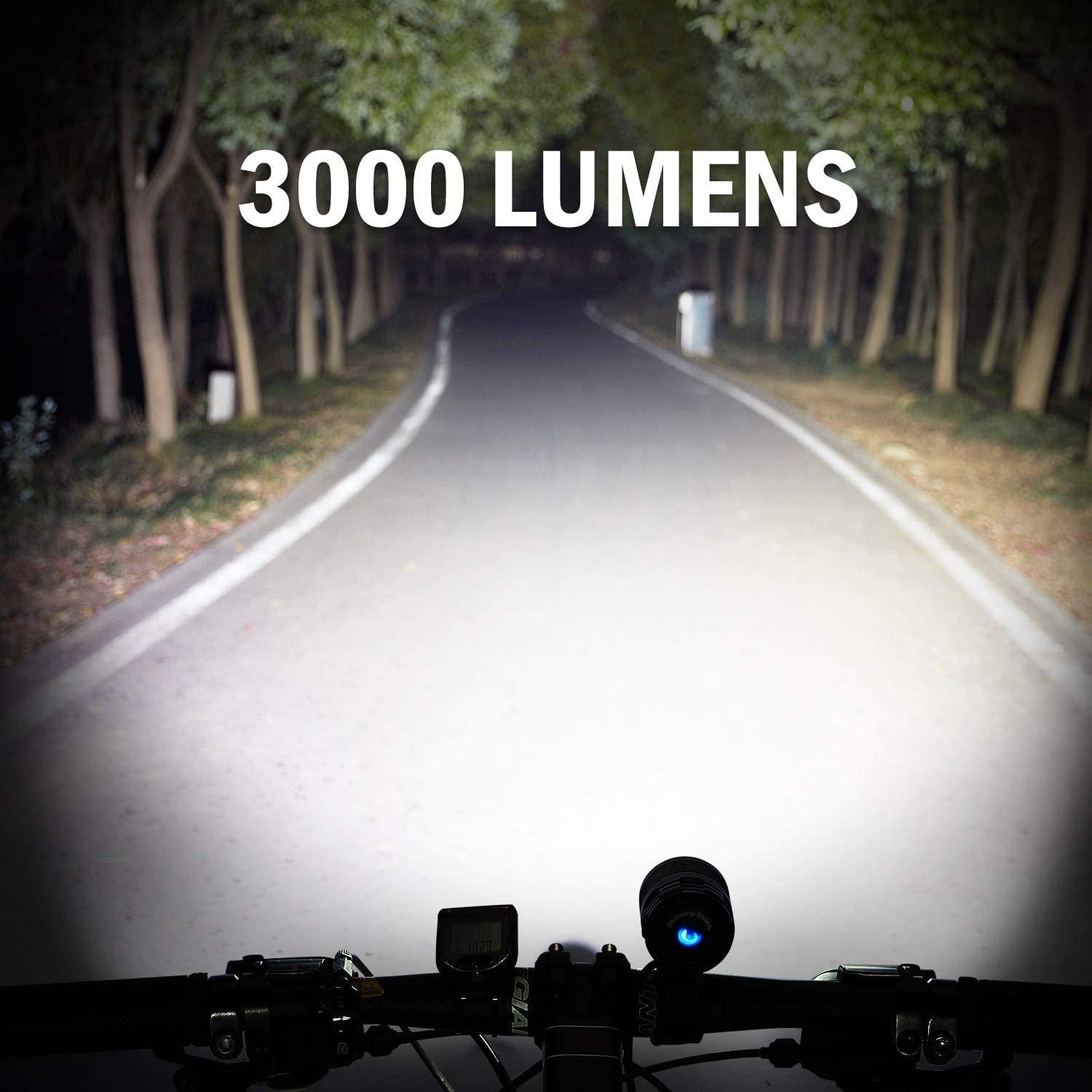 Cyclepartner Discovery-3000 4LED Ultra Powerful 3000 Lumens Mountain Bike Light for MTB with 8800mAh Battery Pack – Up to 7 Hours IP65 Waterproof