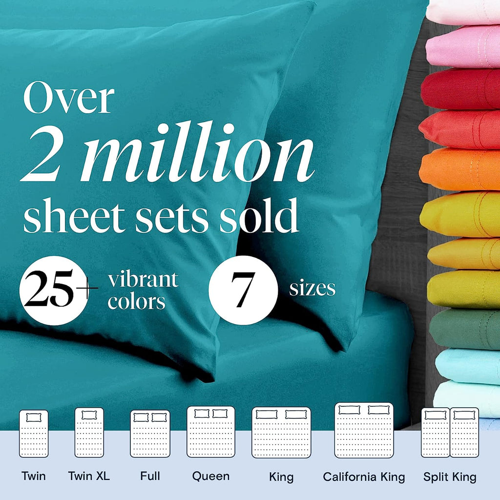 LuxClub Twin XL Sheets Set - Soft Twin Bed Sheets for Boys and Girls, 4 PC Deep Pockets 18" Eco Friendly Wrinkle Free Kids Fitted Sheets Machine Washable Hotel Bedding Silky Soft - Teal Twin XL