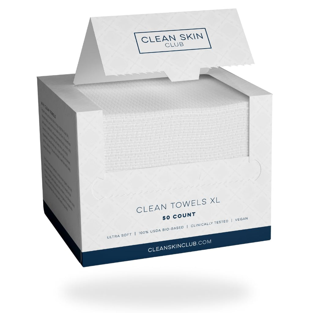 Clean Skin Club Clean Towels XL, 100% USDA Biobased Dermatologist Approved Face Towel, Disposable Clinically Tested Face Towelette, Facial Washcloth, Makeup Remover Dry Wipes, Ultra Soft, 200 ct, 4 pack