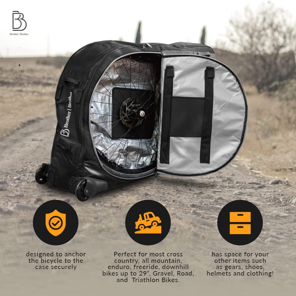 BB BROTHER BROTHER Bike Travel Bag with Bike Foam Stand, Safe Bike Cases for Travel, Shipping, Transport, Fits Most Cross Country, All Mountain, and Triathlon Bikes (Black)